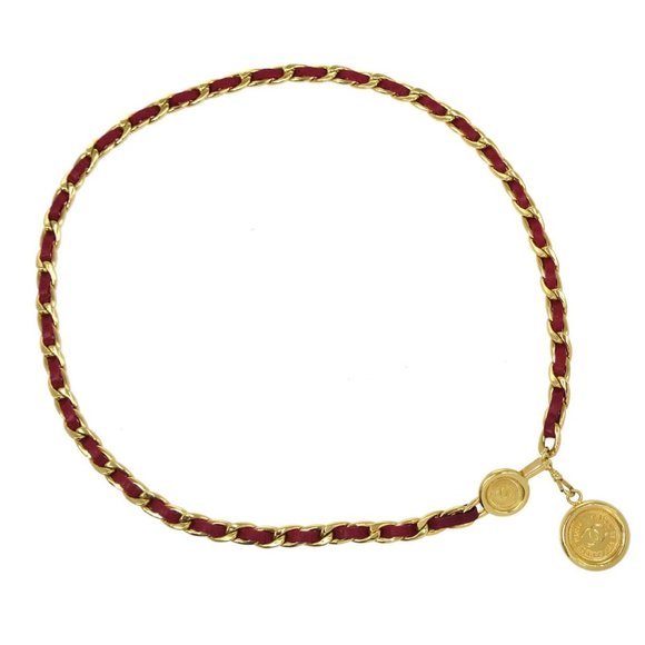 Chanel Red Leather and Gold Chain Belt - Picture 3 of 5
